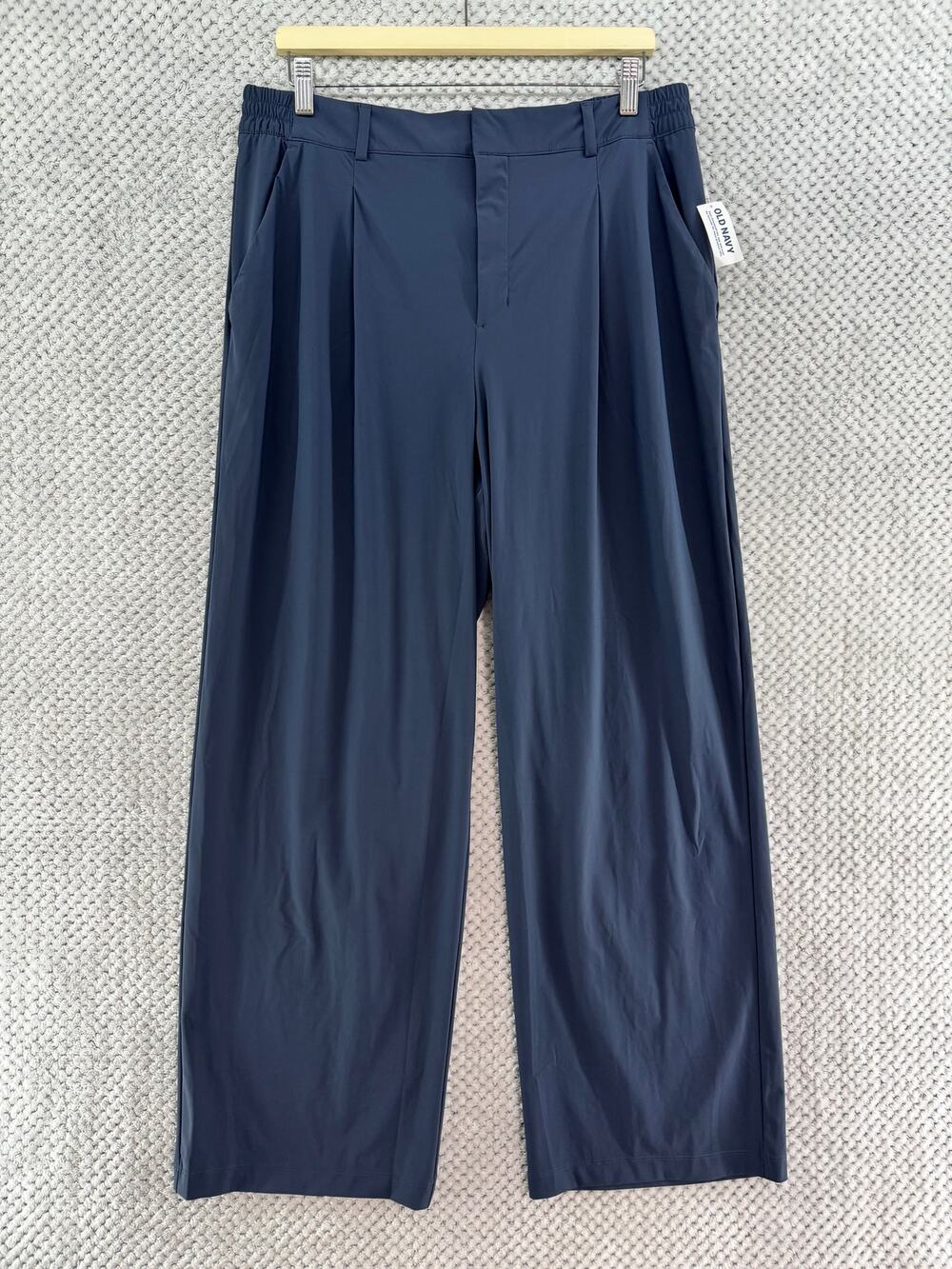 Old Navy SleekTech High Rise Pants Women L Blue Go-Dry Stretchy Wide Leg New